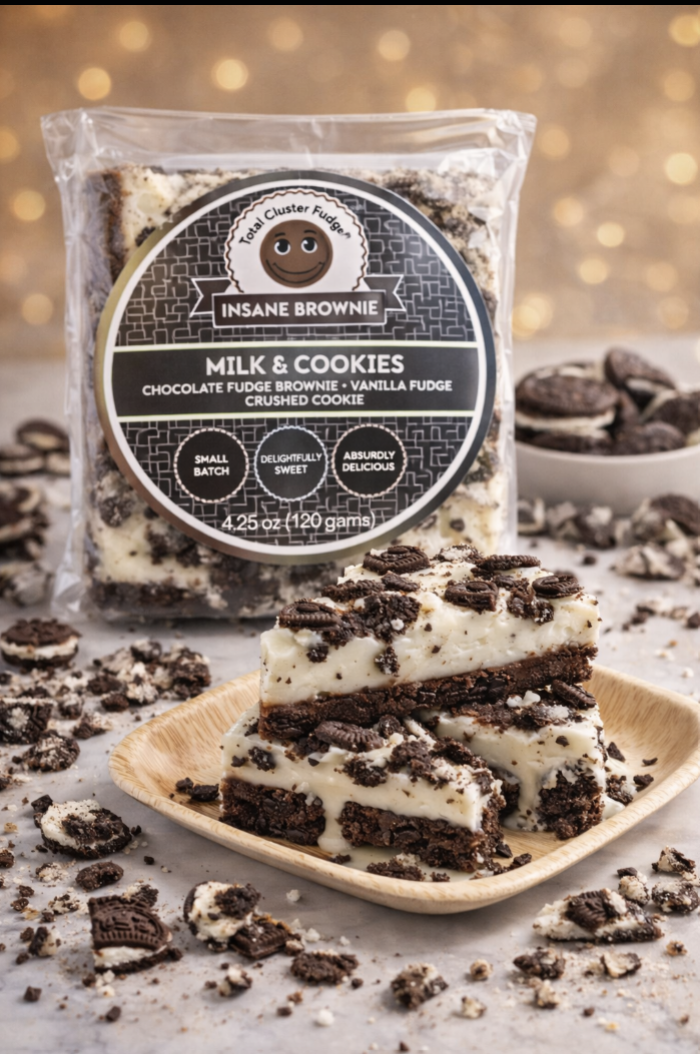 Milk & Cookies Total Cluster Fudge packaging