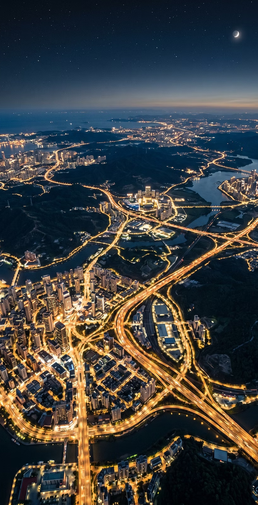 Aerial view of city network at night
